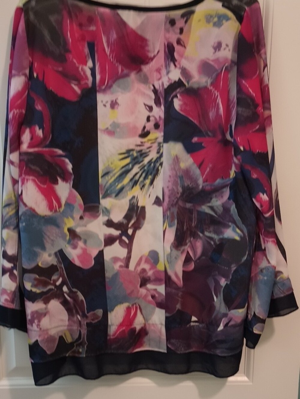 Style & Co. Pink And Black Floral Sheer Layered Blouse - 1X - Picture 3 of 11